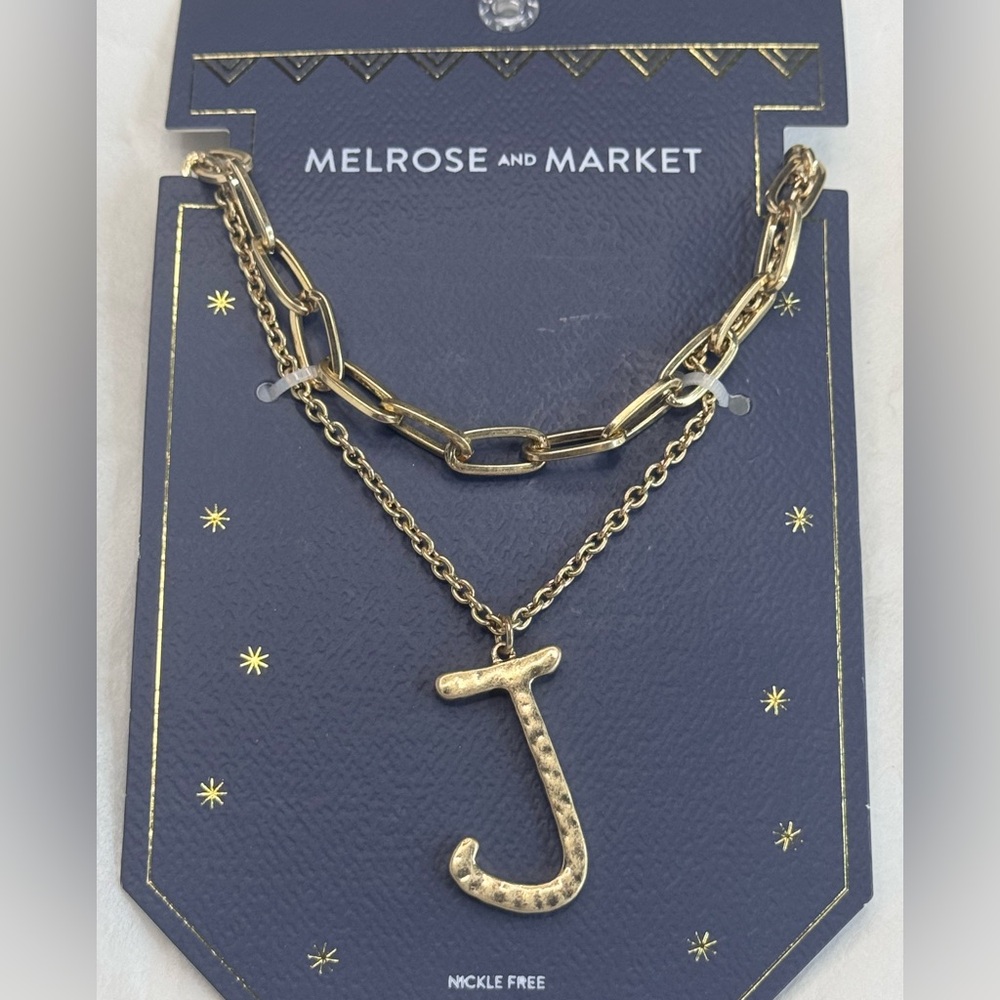 Melrose and Market Gold Multi Chain Necklace with Initial “J” Pendant